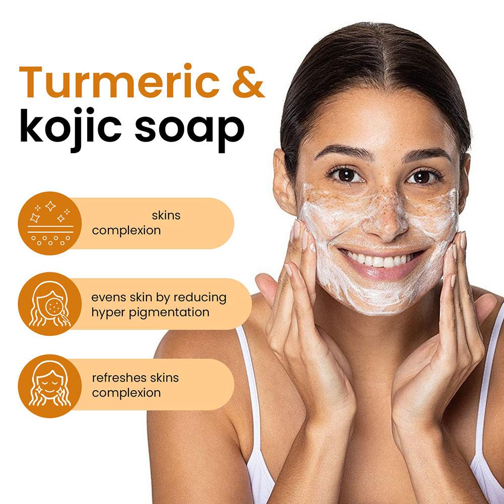 Savon fait à la main au curcuma, savon à l'acide kojique au citron, savon de douche et pour le visage, nettoyage en profondeur pour les soins de la peau du visage et du corps, 100g