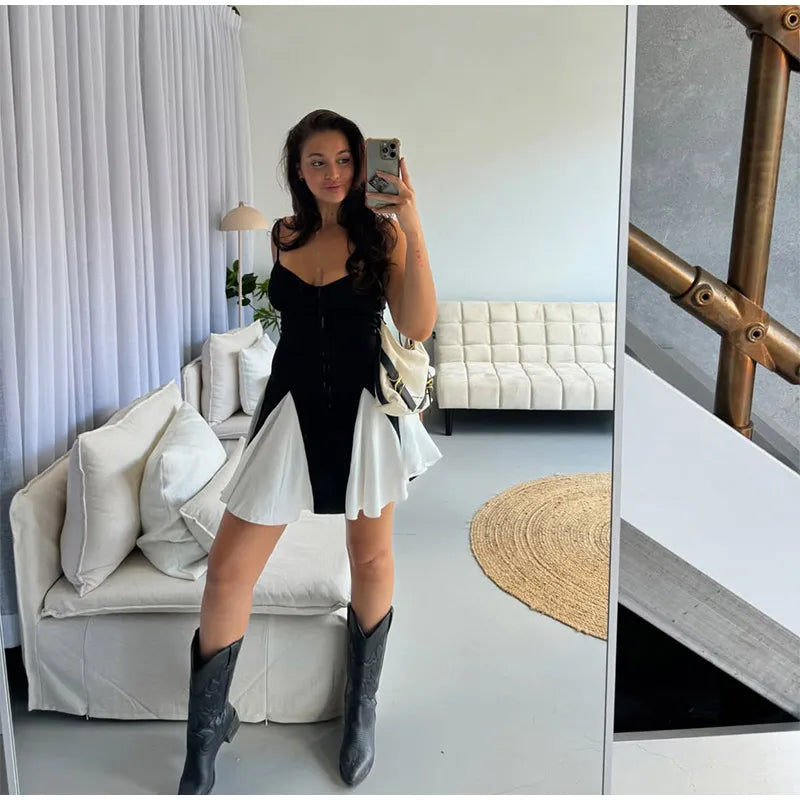 Robe longue plissée à col en V, dos nu, élégante et sans manches pour femmes