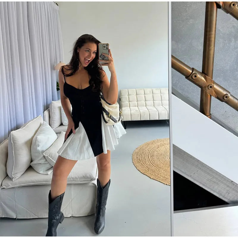 Robe longue plissée à col en V, dos nu, élégante et sans manches pour femmes