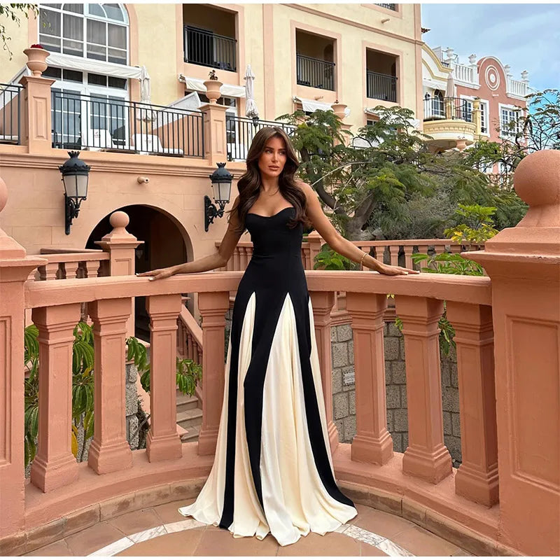 Robe longue plissée à col en V, dos nu, élégante et sans manches pour femmes