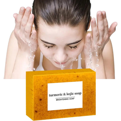 Savon fait à la main au curcuma, savon à l'acide kojique au citron, savon de douche et pour le visage, nettoyage en profondeur pour les soins de la peau du visage et du corps, 100g
