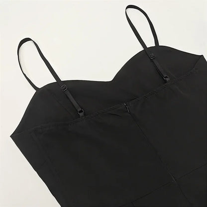 Robe Longue Noire Sexy à Col en V – Été 2024