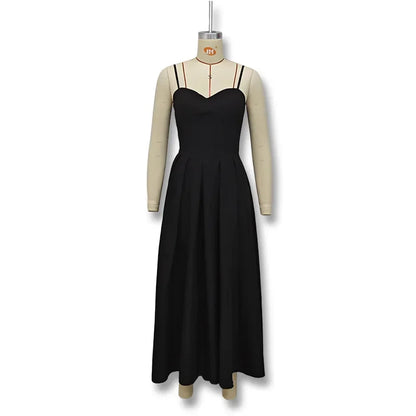 Robe Longue Noire Sexy à Col en V – Été 2024