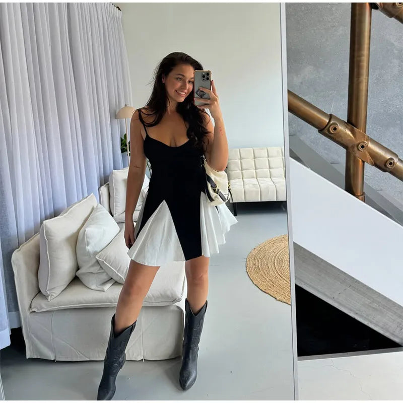 Robe longue plissée à col en V, dos nu, élégante et sans manches pour femmes