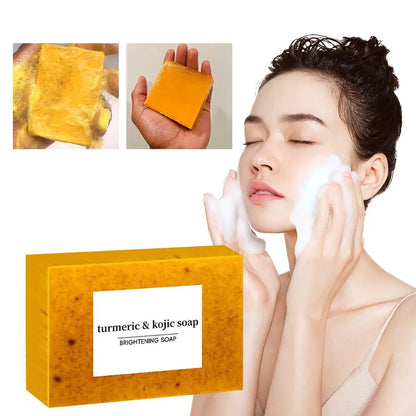 Savon fait à la main au curcuma, savon à l'acide kojique au citron, savon de douche et pour le visage, nettoyage en profondeur pour les soins de la peau du visage et du corps, 100g