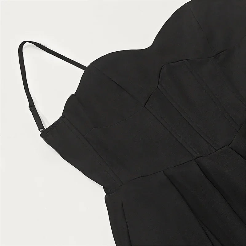 Robe Longue Noire Sexy à Col en V – Été 2024